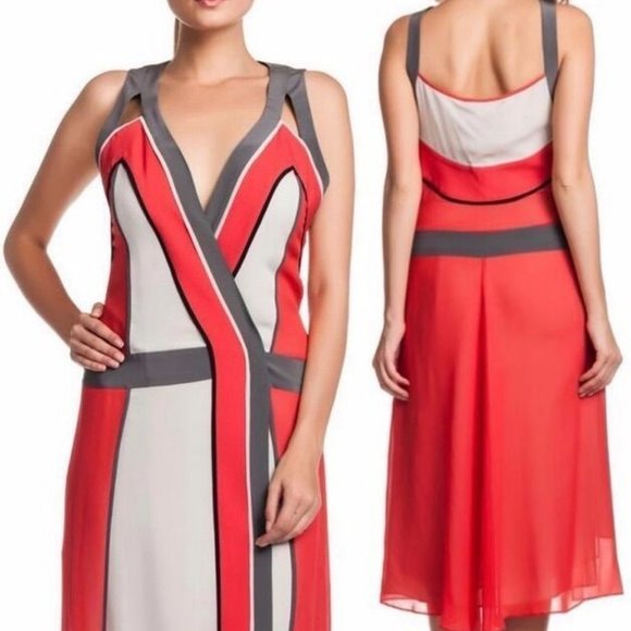 BCBG Max Azria Brenda Dress Chalk Grey Sleeveless - Picture 2 of 6